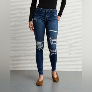 AEO Dark Blue Distressed High Rise Jeggings Skinny Jeans 6